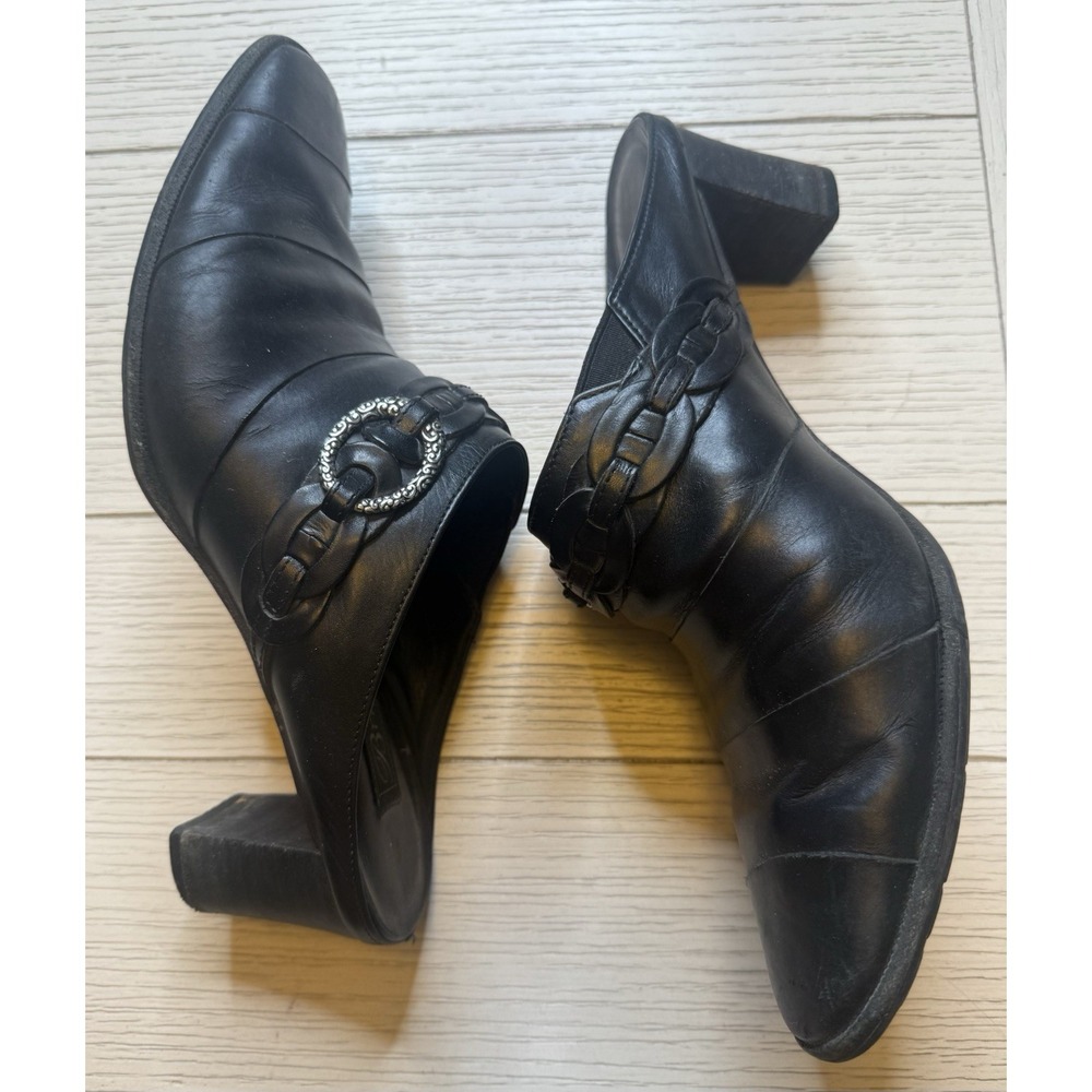 Brighton Heeled Tamia Booties Mules Slides Black Leather Silver Buckle 2" Heel 8 - Picture 5 of 8
